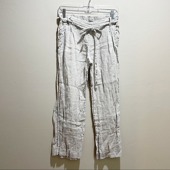 CATWALK STUDIO Women’s Beige Lagenlook Wide Leg Crop Pull On Linen Pants Italy